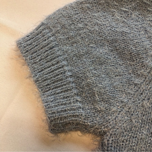 Gina Women’s Sweater Cropped Baby Doll Fuzzy Soft Baby Blue Ribbed Trim Soft - Picture 6 of 9